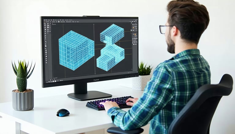 working on a computer with 3d models